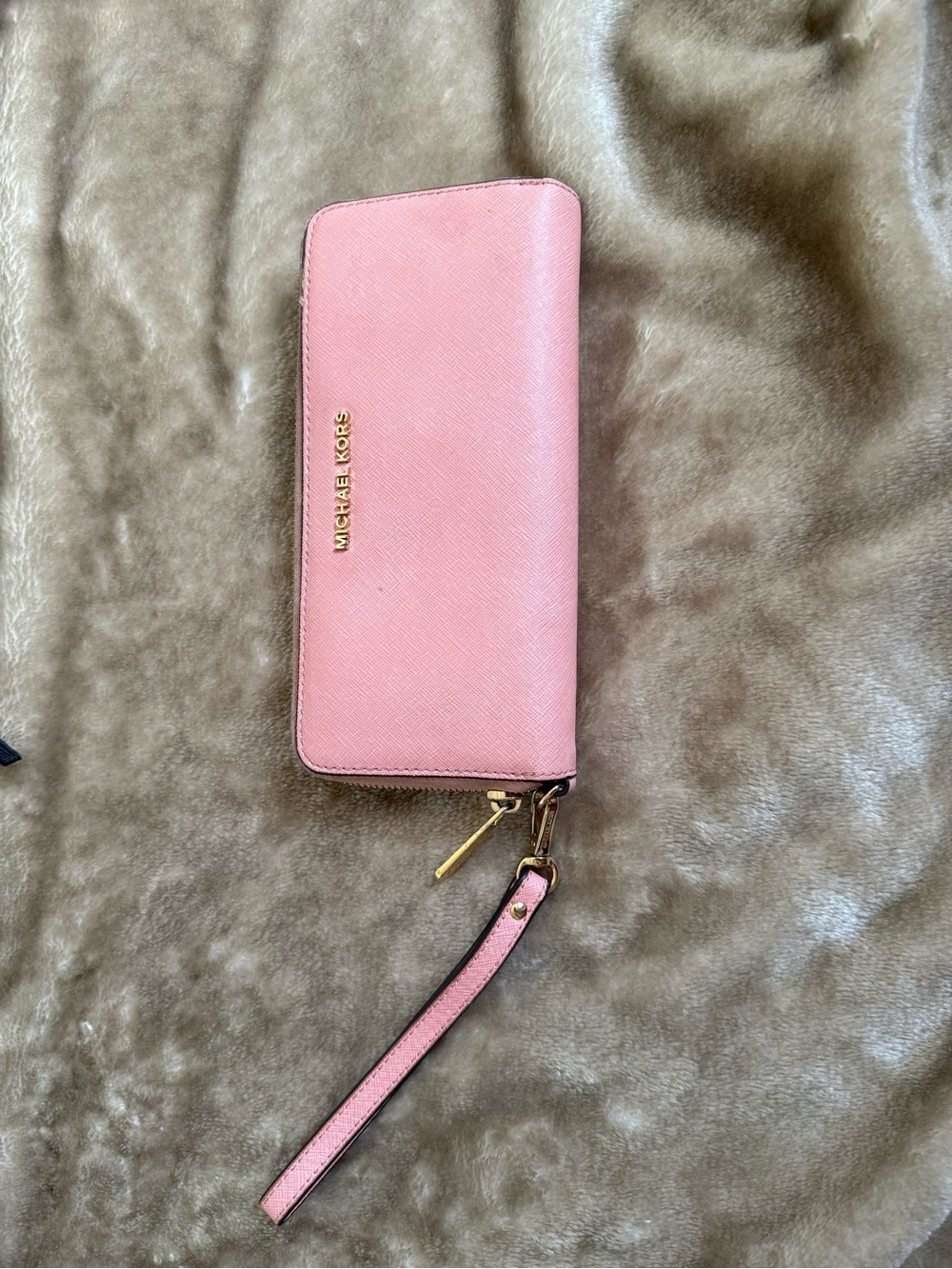 Michael Kors Pink Zip-Around Wristlet with Gold Hardware